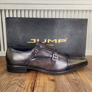 Jump New York Manuel Double Monk Strap Dress Shoes Mens 10 M Grey Leather Preppy